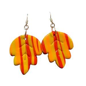 Handmade Polymer Clay Fall Leaf Dangle Earrings - Stripes